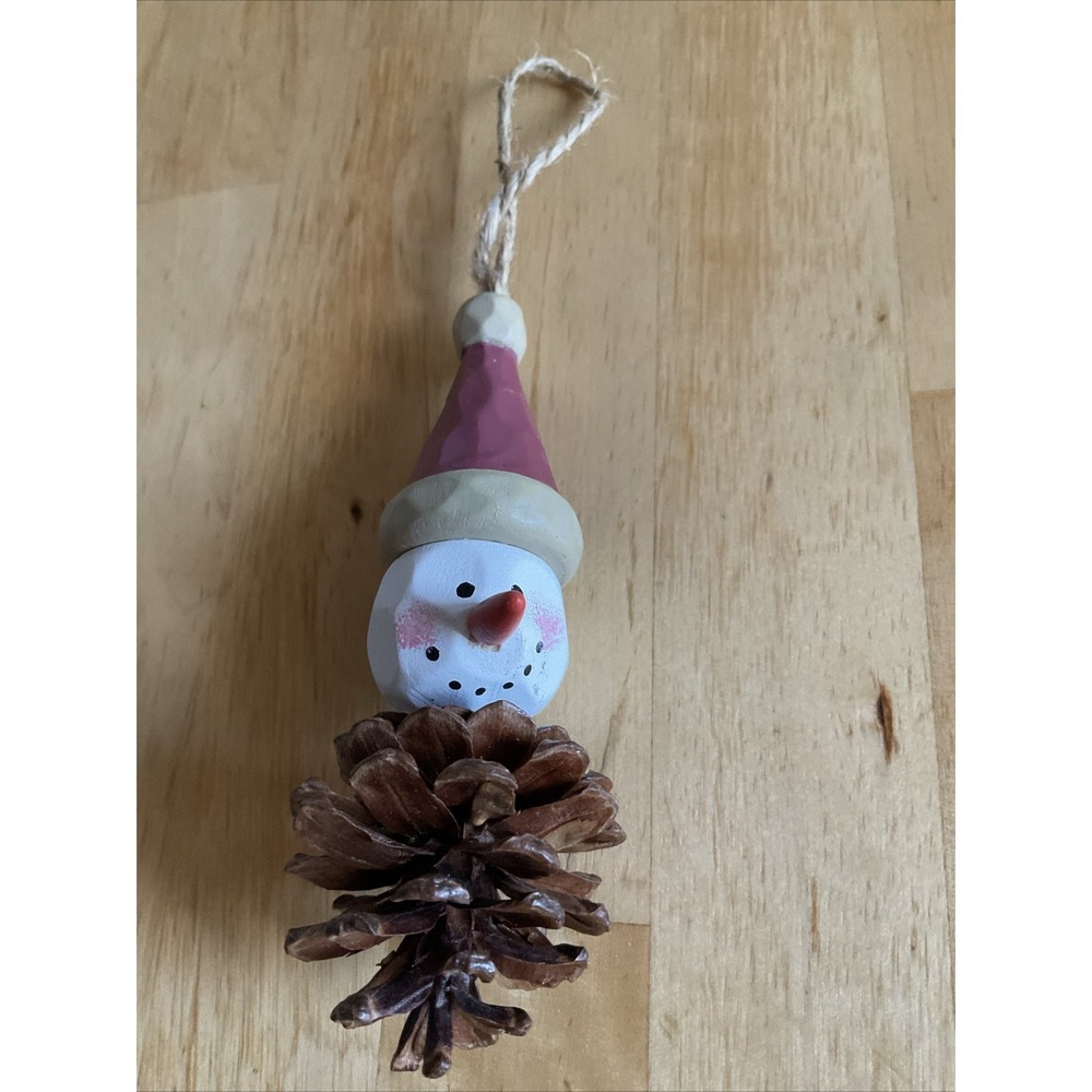 Snowman face Pinecone ornament Xmas decor Holiday Christmas Vintage